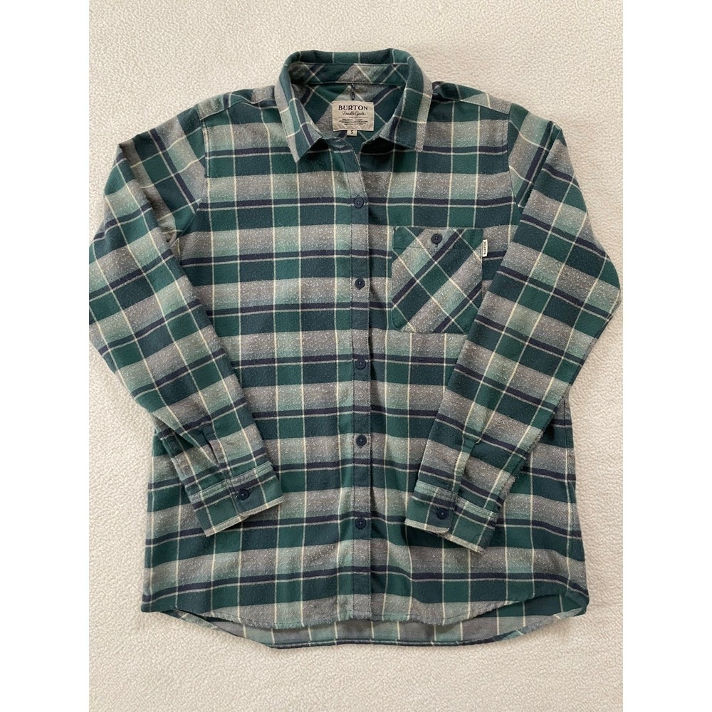 Burton Womens Small Button‎ Down Shirt Green Plaid Grace Long Sleeve Flannel